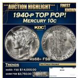 1940-p Mercury Dime TOP POP! 10c ms68+ FSB SEGS