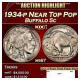 1934-p Buffalo Nickel Near Top Pop 5c ms67 SEGS