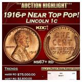 1916-p Lincoln Cent Near Top Pop! 1c ms67+ rd SEGS