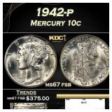 1942-p Mercury Dime 10c ms67 fsb SEGS