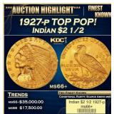 1927-p Gold Indian Quarter Eagle TOP POP! $2 1/2 m