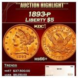 1893-p Gold Liberty Half Eagle $5 ms66+ SEGS