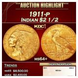 1911-p Gold Indian Quarter Eagle $2 1/2 ms64+ SEGS