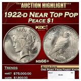 1922-d Peace Dollar Near Top Pop $1 ms66+ SEGS
