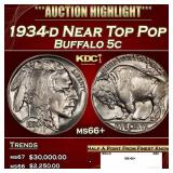1934-d Buffalo Nickel Near Top Pop 5c ms66+ SEGS