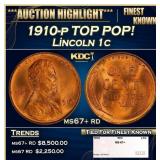 1910-p Lincoln Cent TOP POP! 1c ms67+ rd SEGS