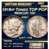 1918-p Mercury Dime Toned TOP POP! 10c ms67+ FSB S