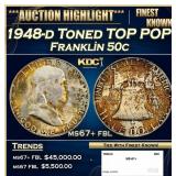 1948-d Franklin Half Dollar Toned TOP POP! 50c ms6