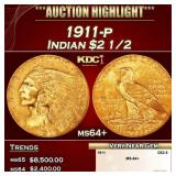 1911-p Gold Indian Quarter Eagle $2 1/2 ms64+ SEGS