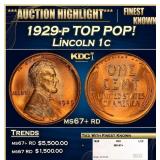 1929-p Lincoln Cent TOP POP! 1c ms67+ rd SEGS