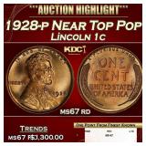 1928-p Lincoln Cent Near Top Pop! 1c ms67 rd SEGS