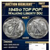 1945-d Walking Liberty Half Dollar TOP POP! 50c ms
