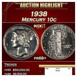 1938 Proof Mercury Dime 10c pr68+ SEGS