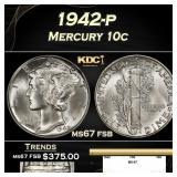 1942-p Mercury Dime 10c ms67 fsb SEGS