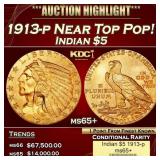 1913-p Gold Indian Half Eagle Near Top Pop! $5 ms6