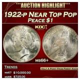 1922-p Peace Dollar Near Top Pop $1 ms66+ SEGS