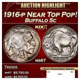 1916-p Buffalo Nickel Near Top Pop! 5c ms67 SEGS