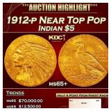 1912-p Gold Indian Half Eagle Near Top Pop $5 ms65