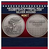 Antiqued Steamboat Willy Disney Style - 1 oz Silve