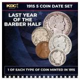 1915 5 Coin Date Set, 1 Of Each Type Of Coin Minte
