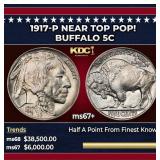 1917-p Buffalo Nickel Near Top Pop! 5c ms67+ SEGS