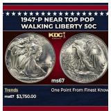 1947-p Walking Liberty Half Dollar Near Top Pop 50