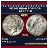1927-p Peace Dollar Near Top Pop $1 ms65 SEGS
