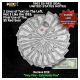 5x 1963 $5 Red Seal United States Note Grades VF/X