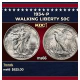 1934-p Walking Liberty Half Dollar 50c Grades ms66
