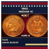 1902 Indian Cent . 1c ms66 rd SEGS