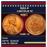 1933-p Lincoln Cent 1c ms66+ rd SEGS