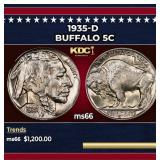 1935-d Buffalo Nickel 5c ms66 SEGS