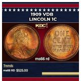 1909 VDB Lincoln Cent 1c Grades ms66 rd