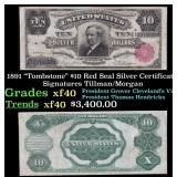 1891 $10 Red Seal Silver Certificate "Tombstone" G