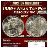 1939-p Mercury Dime Near Top Pop 10c ms67+ FSB SEG