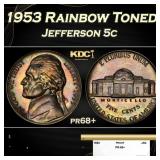1953 Proof Jefferson Nickel Rainbow Toned 5c pr68+