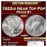 1922-d Peace Dollar Near Top Pop $1 ms66+ SEGS