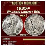 1935-p Walking Liberty Half Dollar 50c ms66+ SEGS