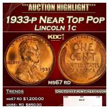 1933-p Lincoln Cent Near Top Pop 1c ms67 rd SEGS
