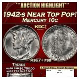 1942-s Mercury Dime Near Top Pop! 10c ms67+ fsb SE