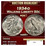 1934-d Walking Liberty Half Dollar 50c ms65+ SEGS
