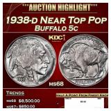 1938-d Buffalo Nickel Near Top Pop 5c ms68 SEGS