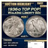 1936-d Walking Liberty Half Dollar TOP POP! 50c ms