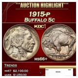 1915-p Buffalo Nickel 5c ms66+ SEGS