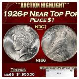 1926-p Peace Dollar Near Top Pop $1 ms66 SEGS