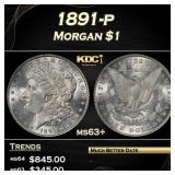 1891-p Morgan Dollar $1 Grades ms63+