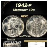 1942-p Mercury Dime 10c ms67 fsb SEGS