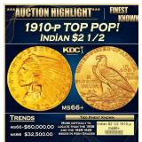 1910-p Gold Indian Quarter Eagle TOP POP! $2 1/2 m