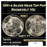 1951-s Roosevelt Dime Silver Near Top Pop! 10c ms6