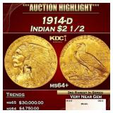 1914-d Gold Indian Quarter Eagle $2 1/2 ms64+ SEGS